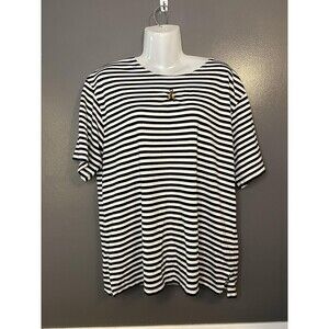 Needle & Threads Shirt Womens XL Black White Striped Nautical Anchor Embroidered